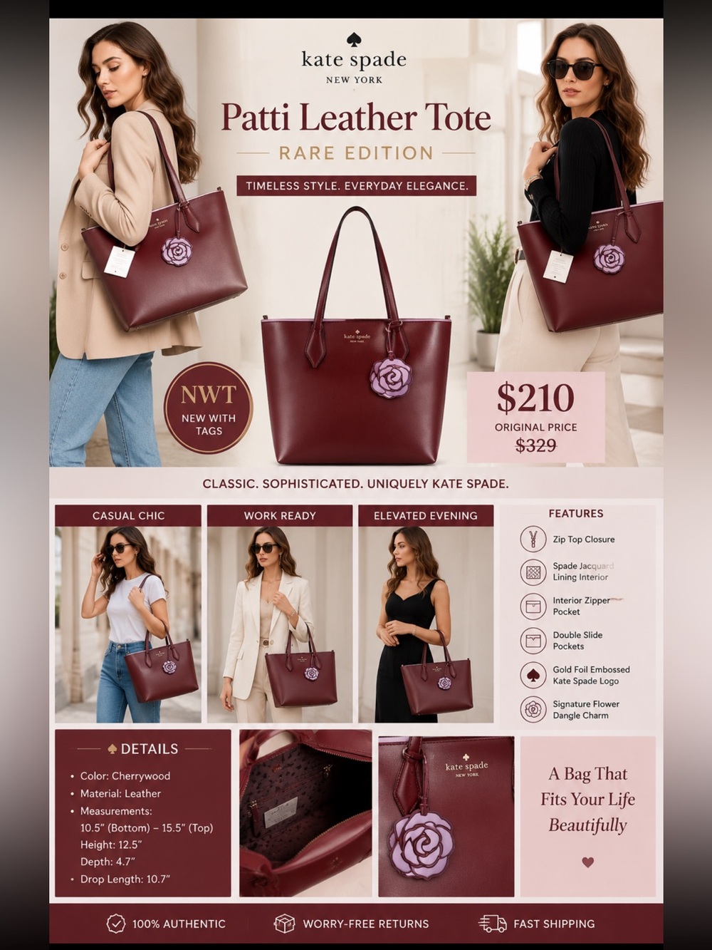 Kate Spade Patti Leather Tote Shoulder Bag rare edition